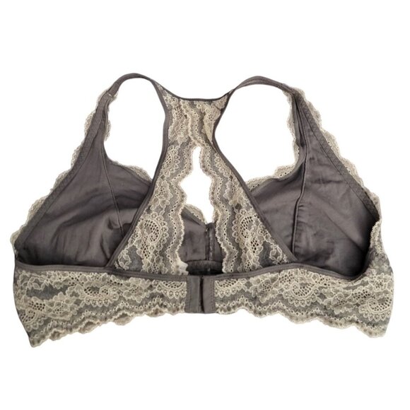 Felina XL Lace Racerback Bralette In Gray & Cream - Picture 2 of 6